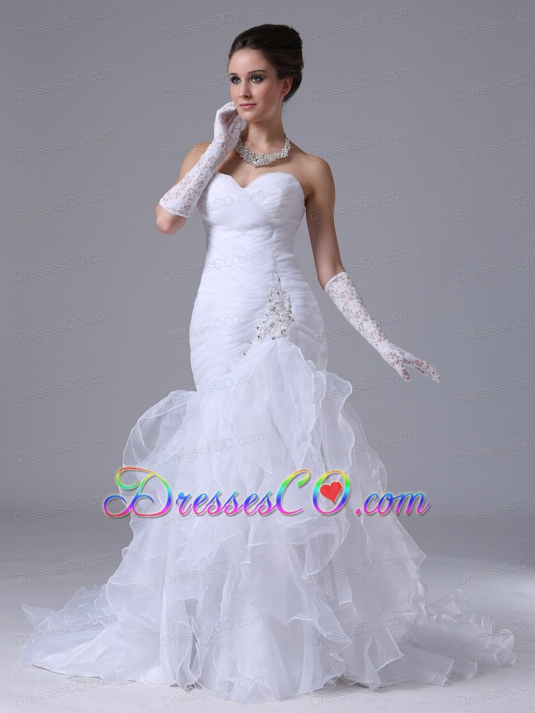 Ruched Bodice Mermaid Wedding Dress With Beading