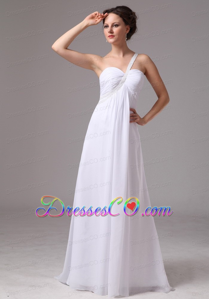 Simple One Shoulder Watteau Train Chiffon Wedding Dress For Custom Made