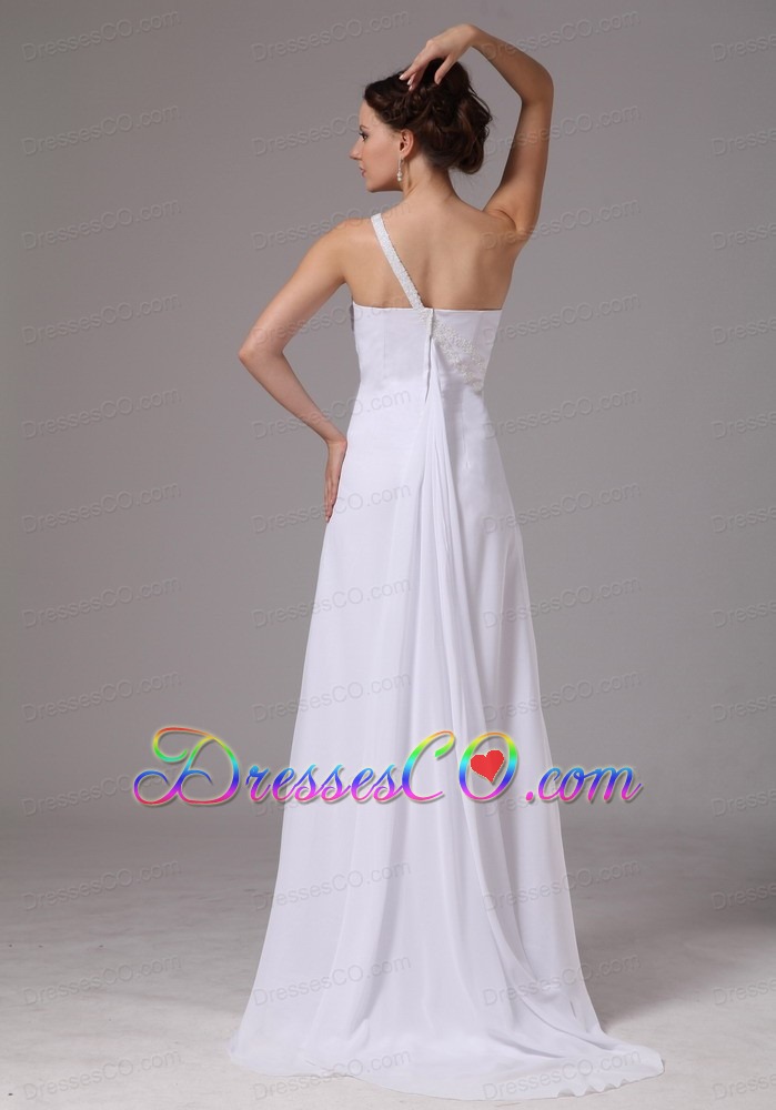 Simple One Shoulder Watteau Train Chiffon Wedding Dress For Custom Made