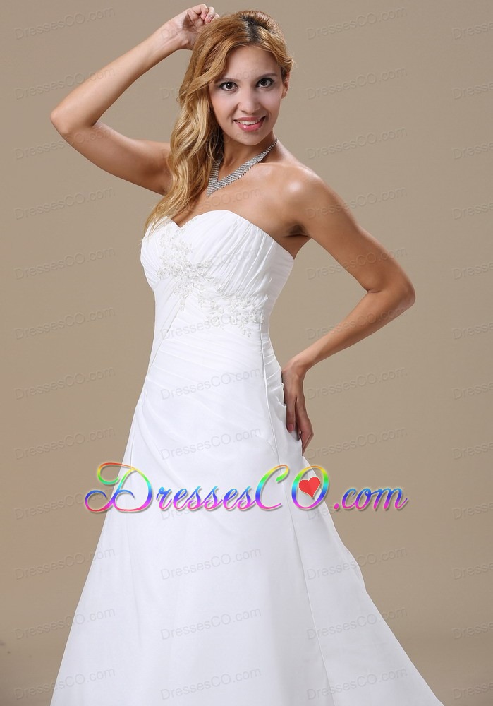 Wedding Dress With Ruched Bodice and Appliques Chiffon Custom Made