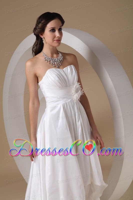 Elegant A-line High-low Taffeta Hand Made Flowers Wedding Dress