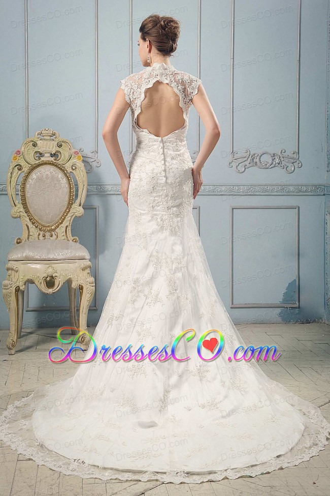 Luxurious Mermaid V-neck Wedding Dress With Lace and Beading