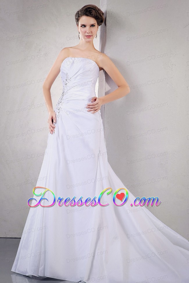 Wedding Dress With Appliques and Beading Ruching Court Train