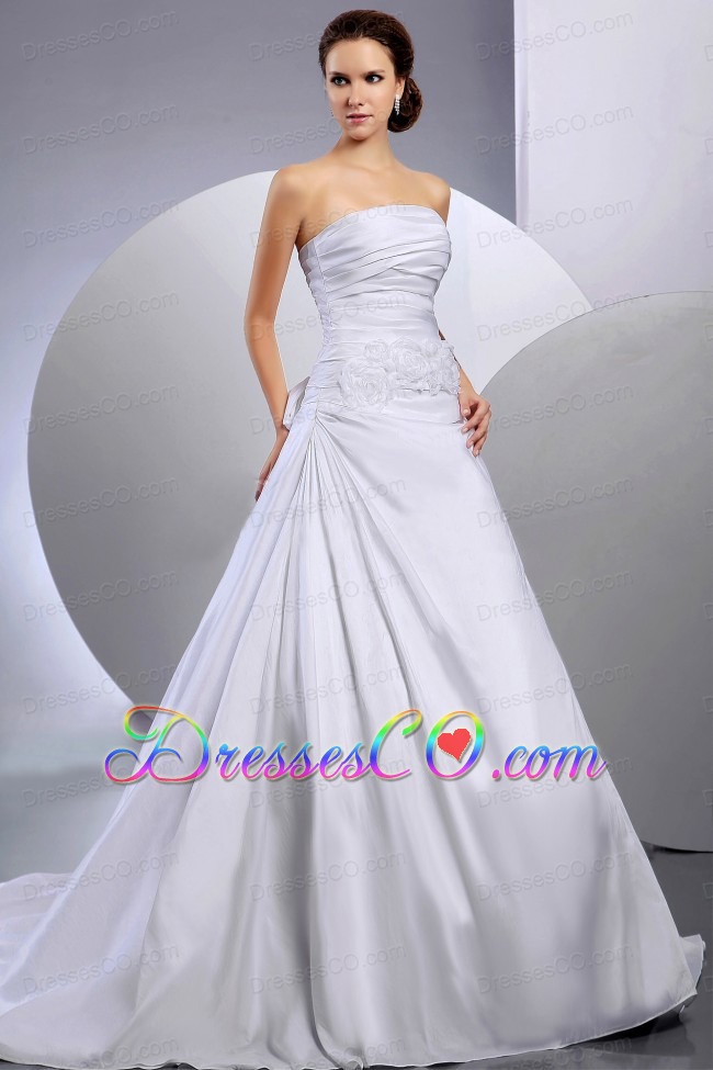 Wedding Dress With Appliques and Ruching A-line Court Train