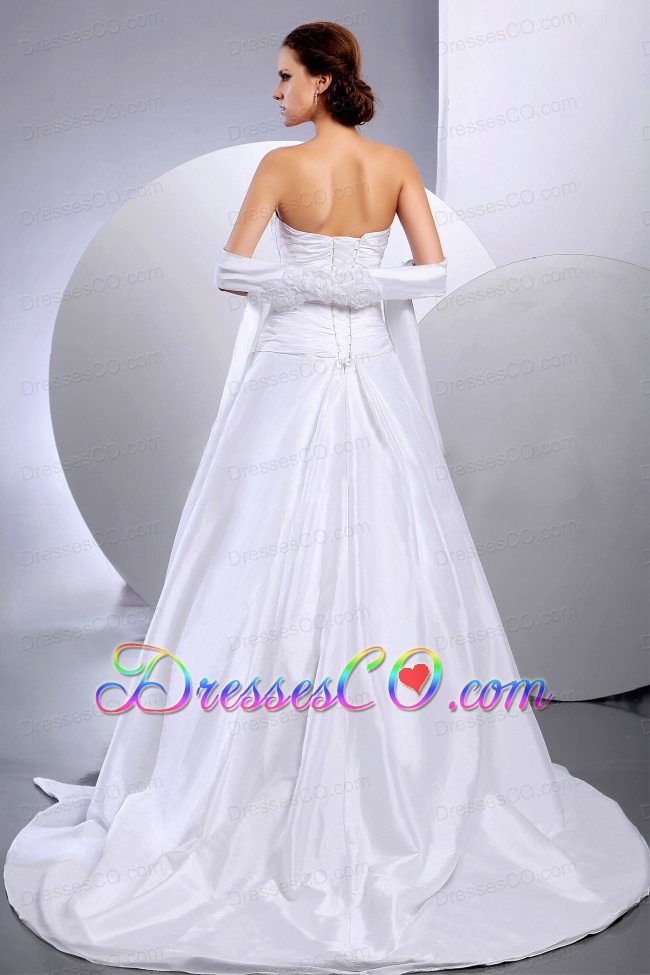 Wedding Dress With Appliques and Ruching A-line Court Train