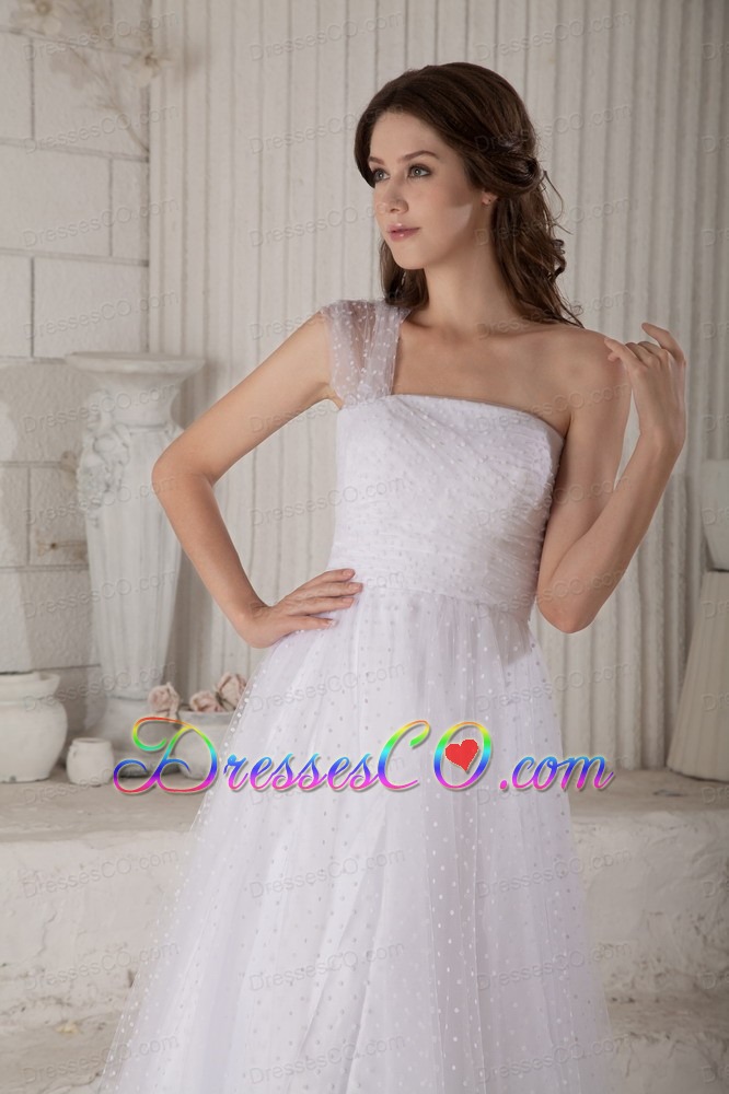 Discount A-line / Princess One Shoulder Court Train Special Fabric Wedding Dress