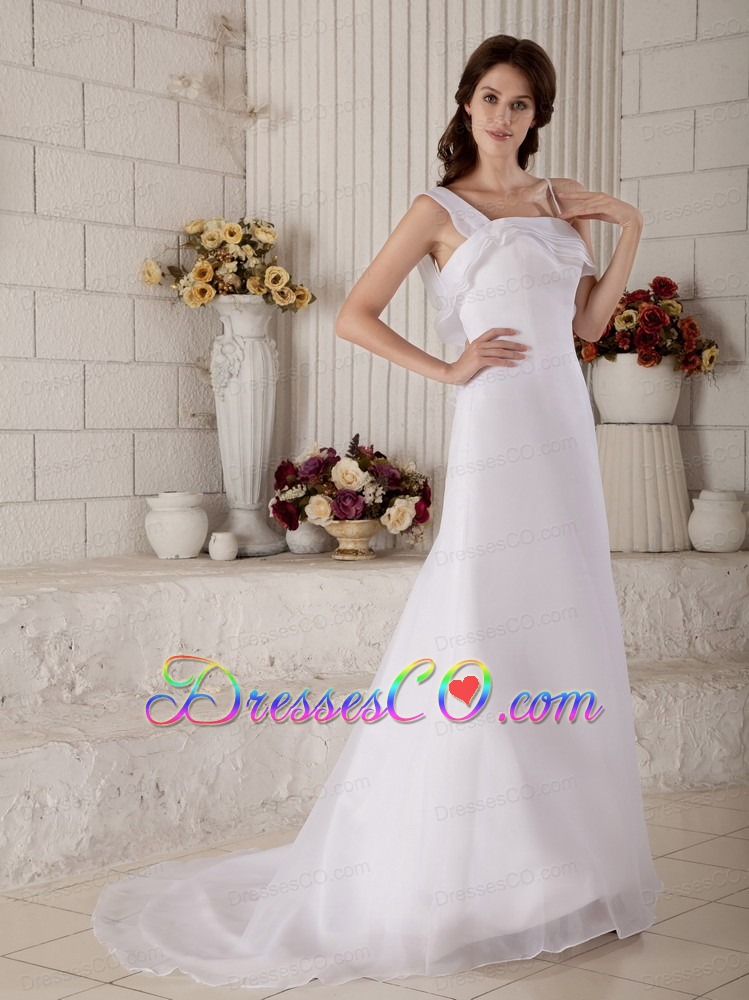 Sweet A-line / Princess Straps Court Train Organza Wedding Dress
