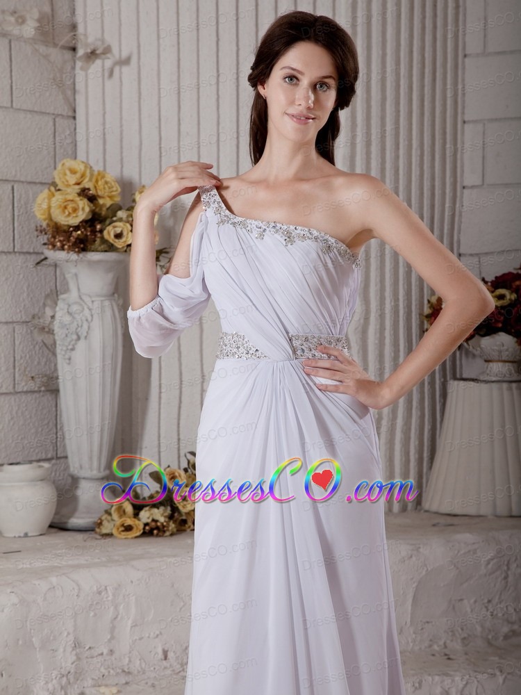 Elegant Empire One Shoulder Court Train Chiffon Beading Wedding Dress