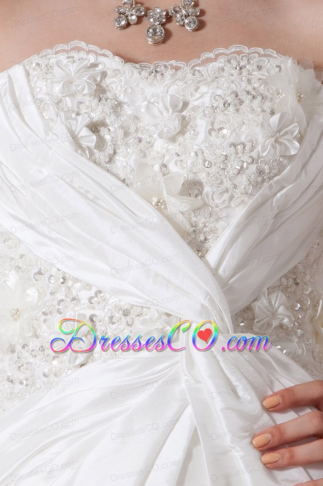 Affordable A-line Court Train Lace Ruching Wedding Dress