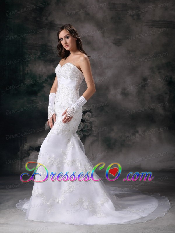 Brand New Mermaid Court Train Organza Embroidery with Beading Wedding Dress