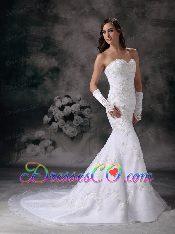 Brand New Mermaid Court Train Organza Embroidery with Beading Wedding Dress