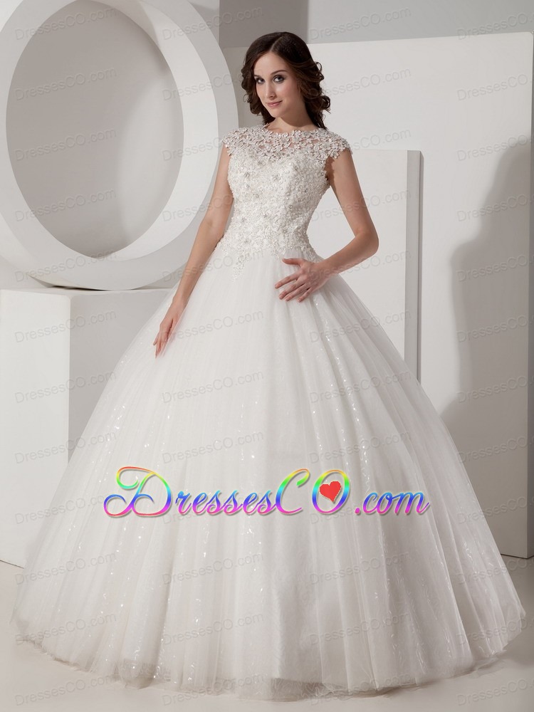 Luxurious Ball Gown High-neck Long Sequined And Lace Wedding Dress