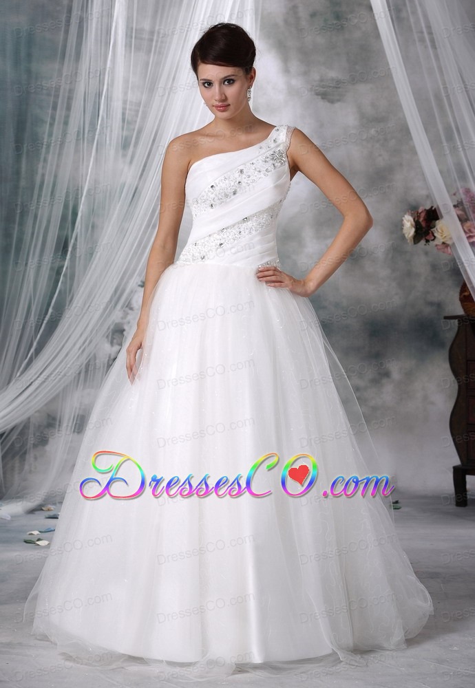 One Shoulder Beaded Decorate Up Bodice Taffeta and Organza Wedding Dress For 2013