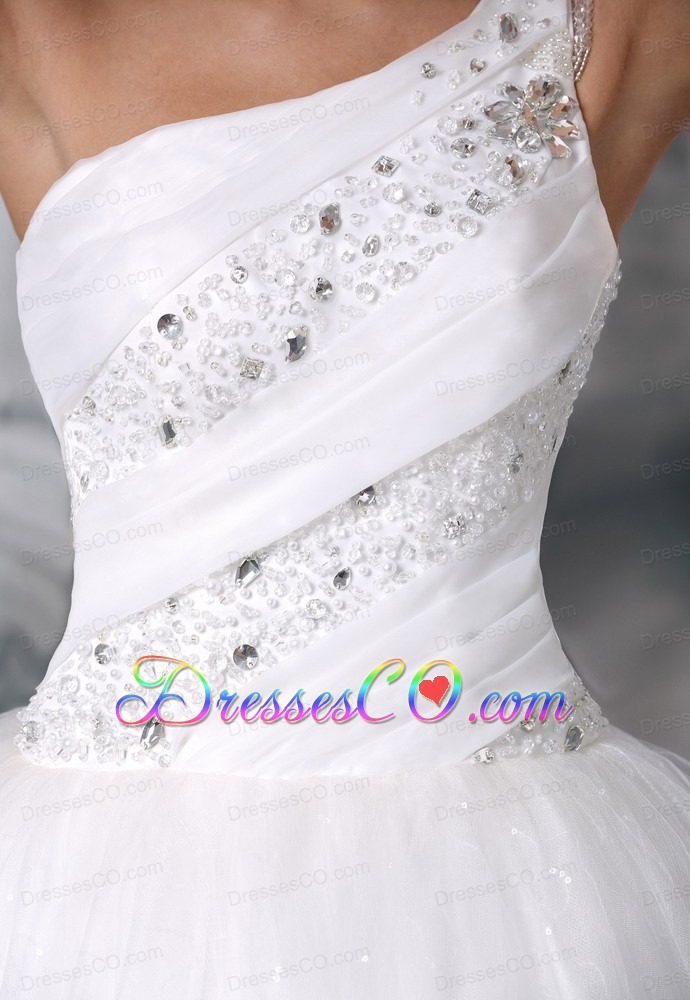 One Shoulder Beaded Decorate Up Bodice Taffeta and Organza Wedding Dress For 2013