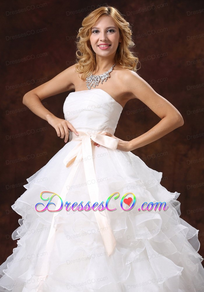 Custom Made Ball Gown Wedding Dress Strapless With Sash Organza