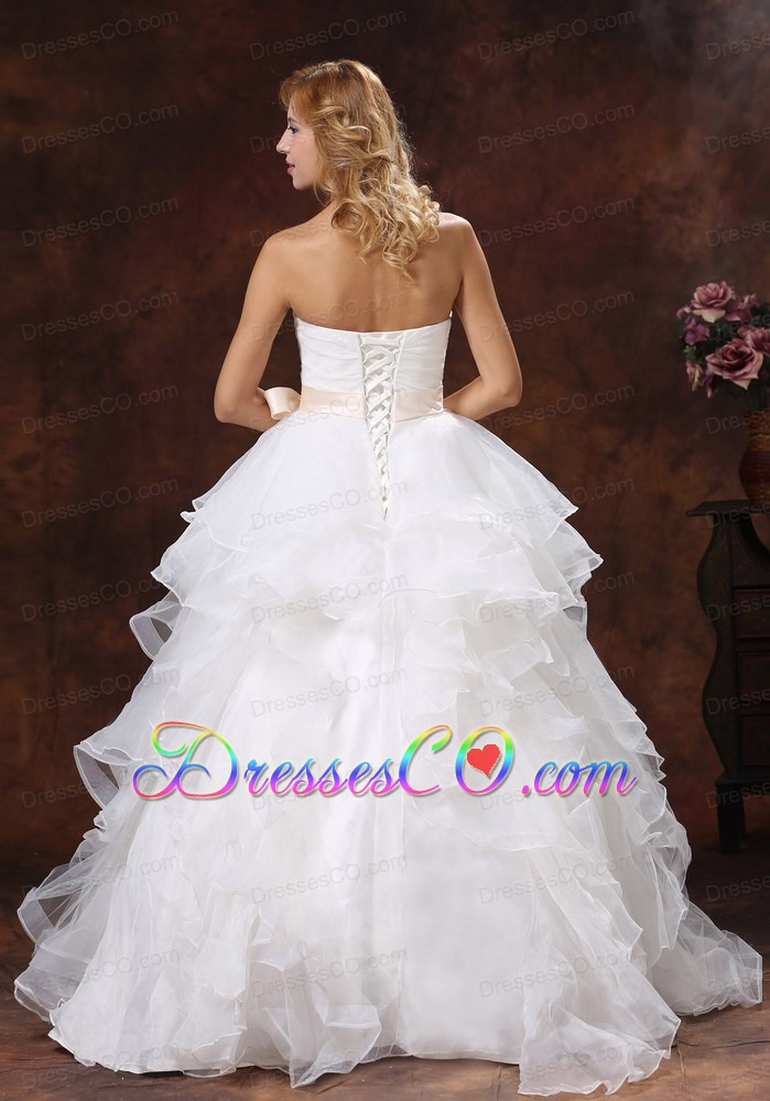 Custom Made Ball Gown Wedding Dress Strapless With Sash Organza