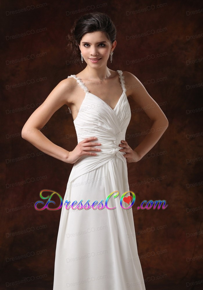 Straps Ruched Bodice Long For Wedding Dress Chiffon