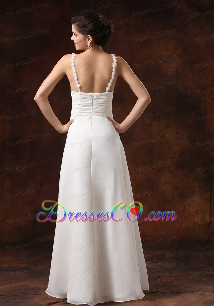 Straps Ruched Bodice Long For Wedding Dress Chiffon