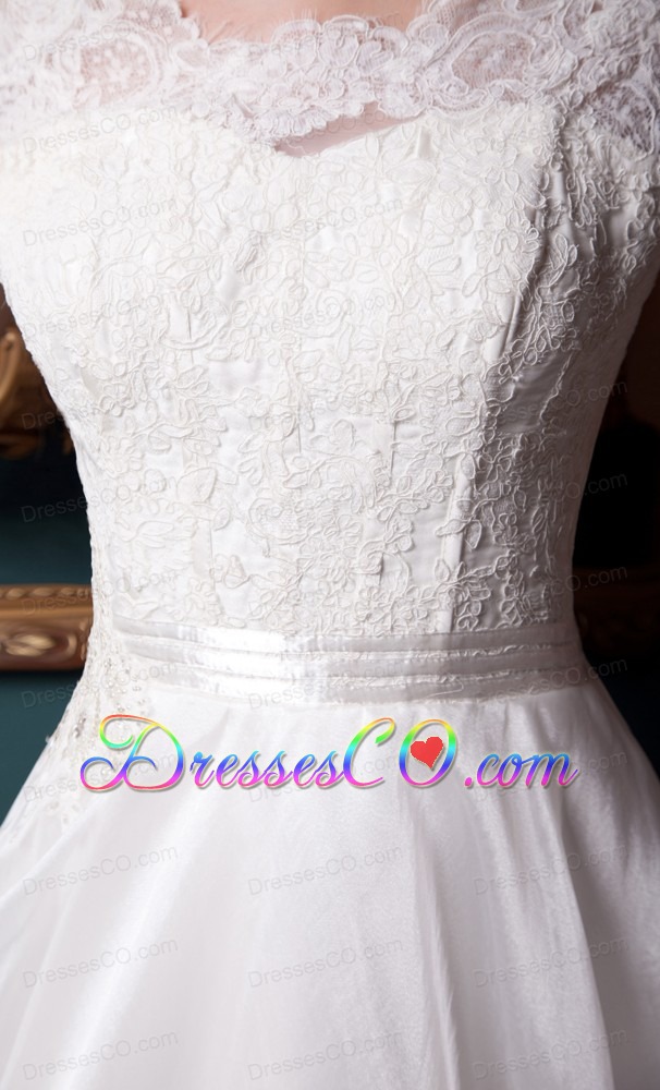 Formal A-line Square Chapel Train Organza Lace Wedding Dress