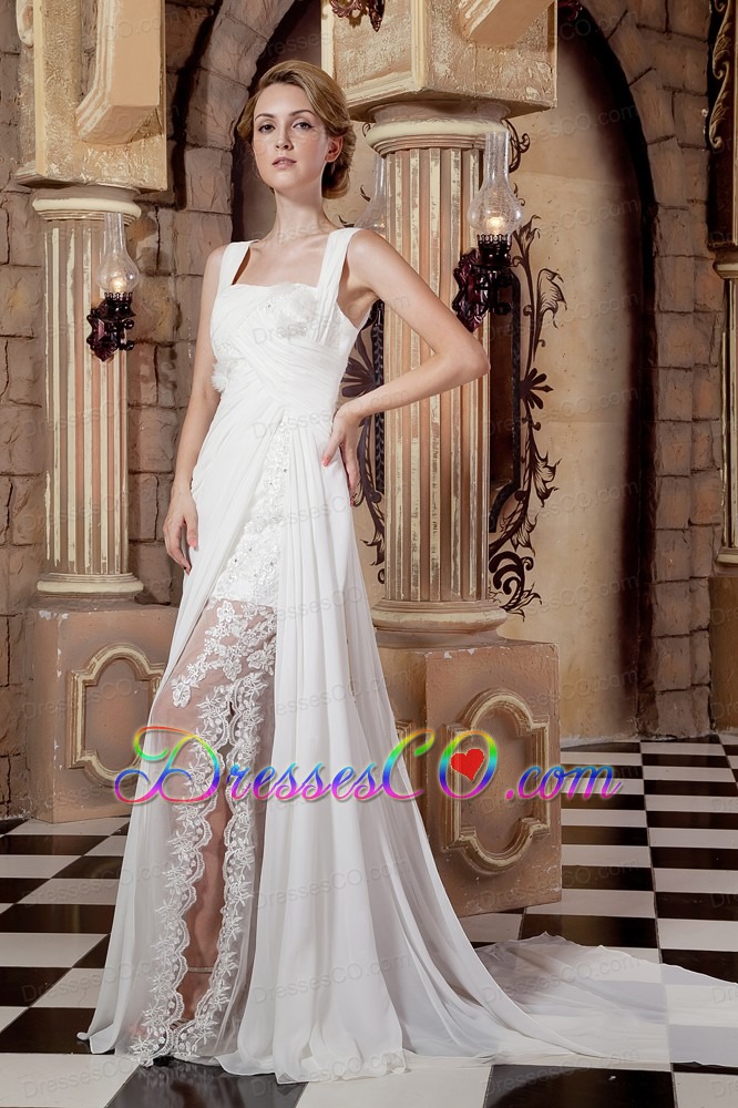 Graceful A-line Straps Watteau Train Chiffon Wedding Dress