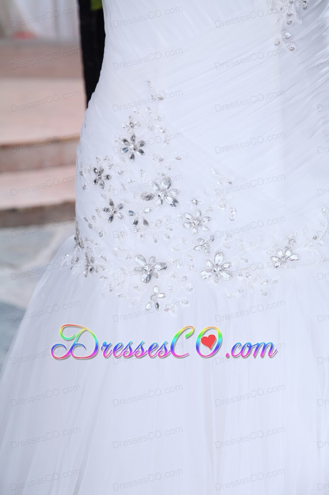 Perfect A-line One Shoulder Long Tulle Beading And Appliques Wedding Dress