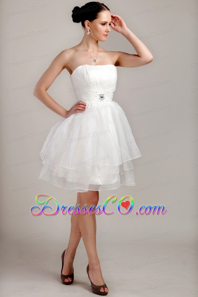 White A-line / Princess Strapless Mini-length Organza Beading Short Wedding Dress