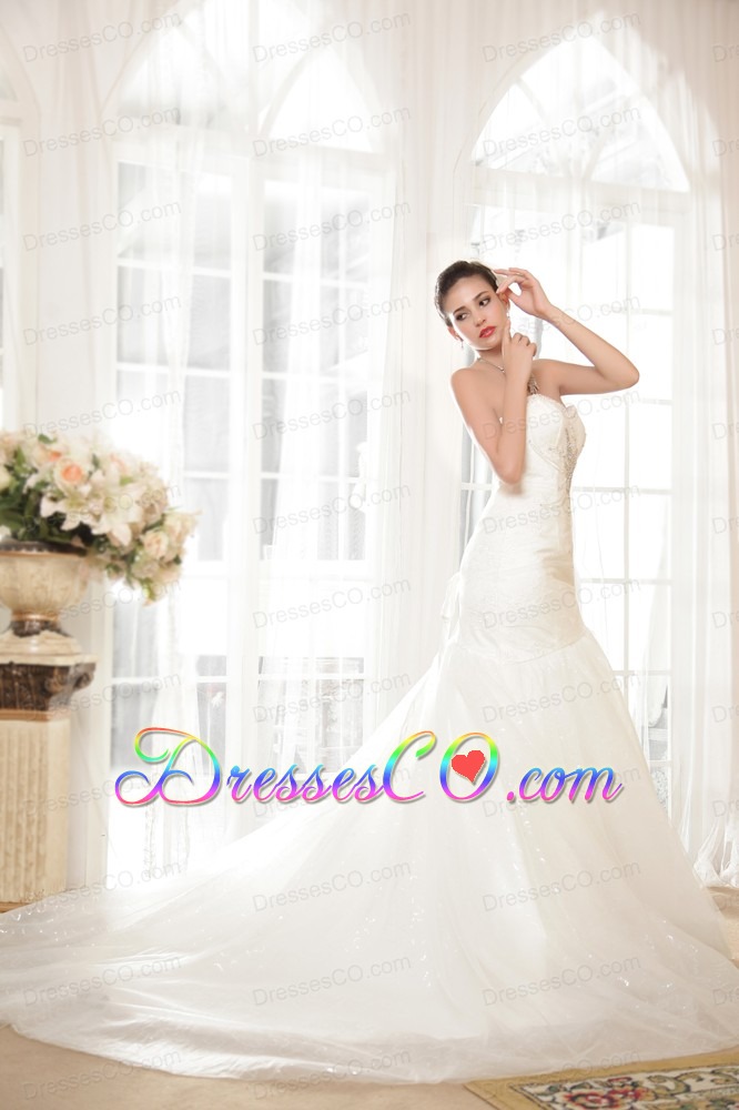 Perfect Mermaid / Trumpet Chapel Train Organza Sequins Wedding Dress