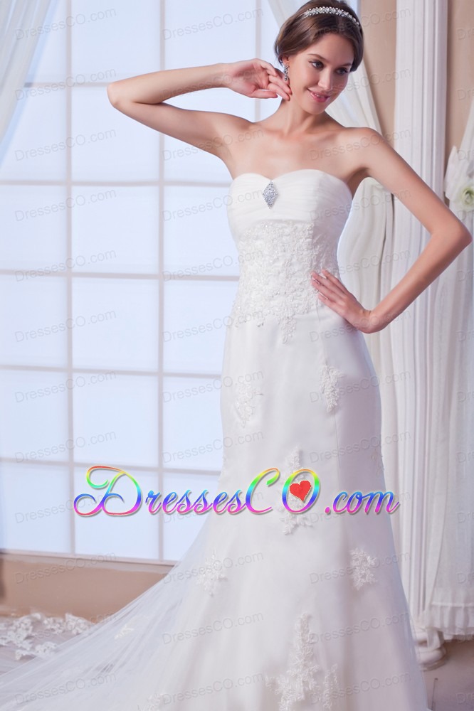 Brand New Mermaid Strapless Court Train Lace Beading Wedding Dress