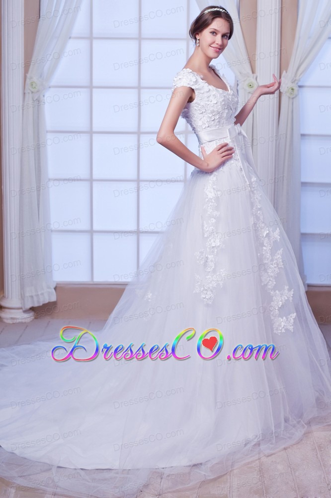 New A-line / Princess Square Chapel Train Tulle Embroidery Wedding Dress