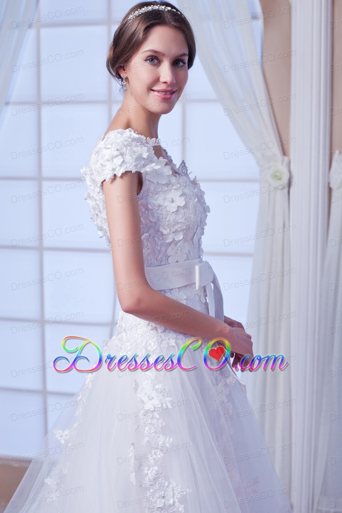 New A-line / Princess Square Chapel Train Tulle Embroidery Wedding Dress