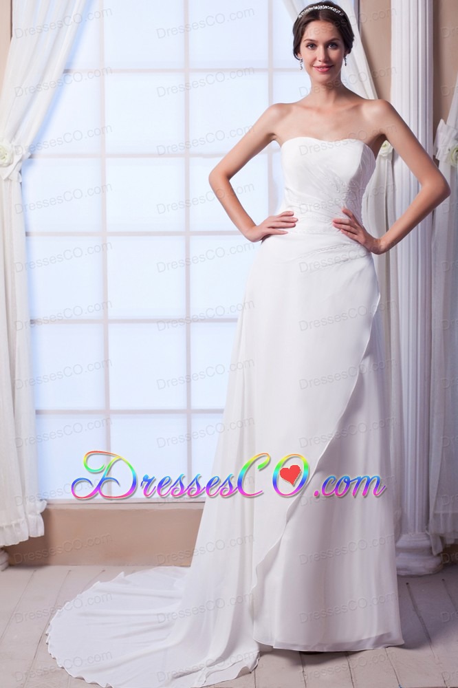The Brand New Style Column / Sheath Strapless Court Train Chiffon Sequins Wedding Dress