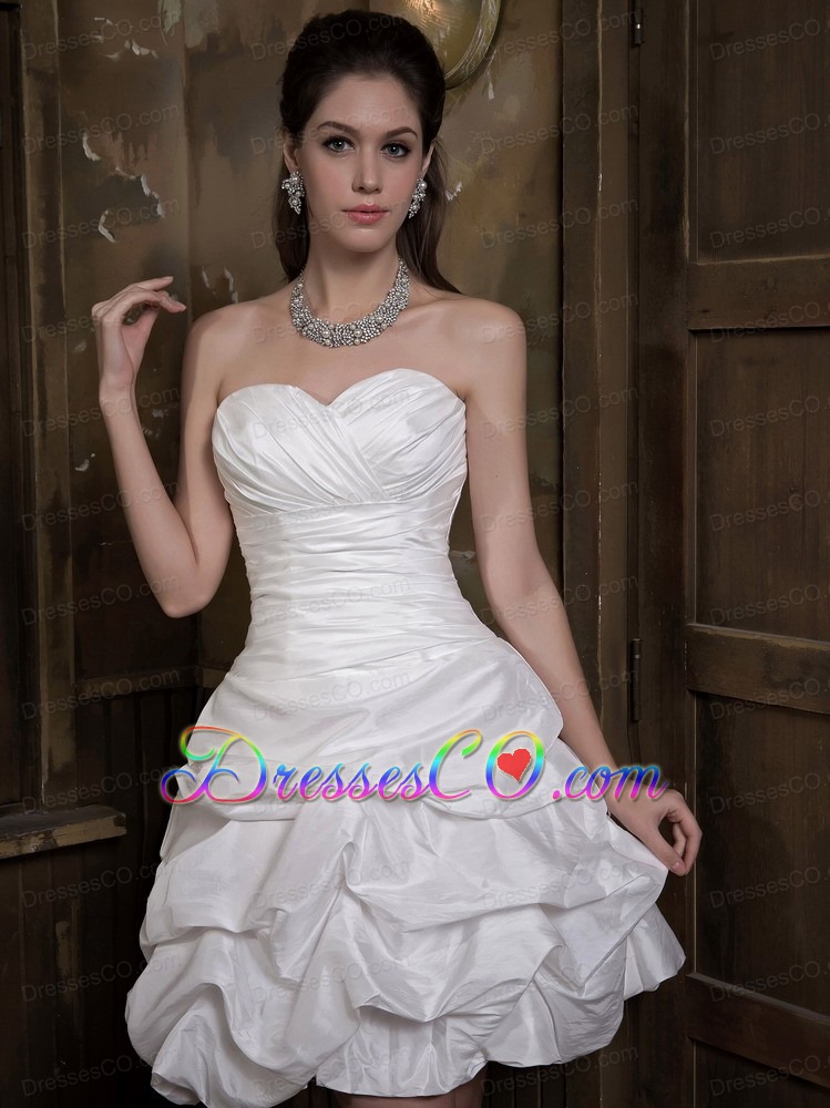 Simple A-line Mini-length Taffeta Ruched And Pick-ups Wedding Dress