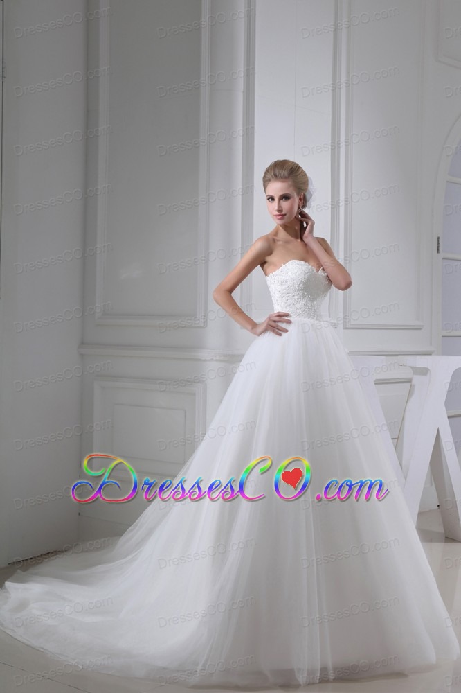 Appliques With Lace Ball Gown Chapel Train Wedding Dress