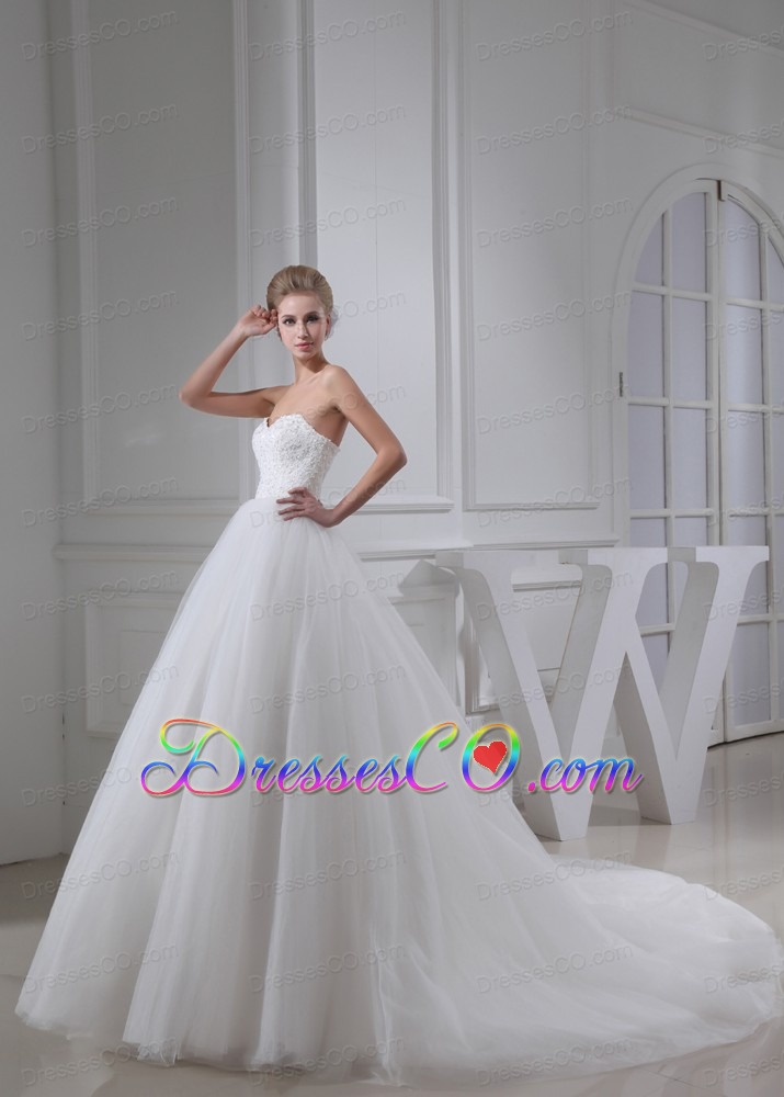 Appliques With Lace Ball Gown Chapel Train Wedding Dress