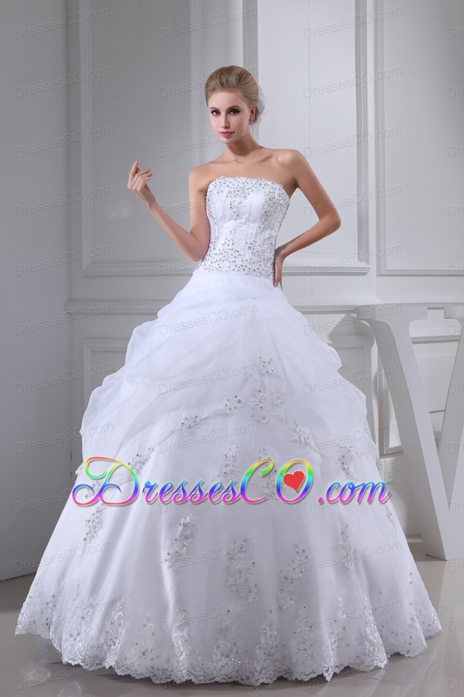 Appliques With Beading Strapless Ball Gown Long Wedding Dress