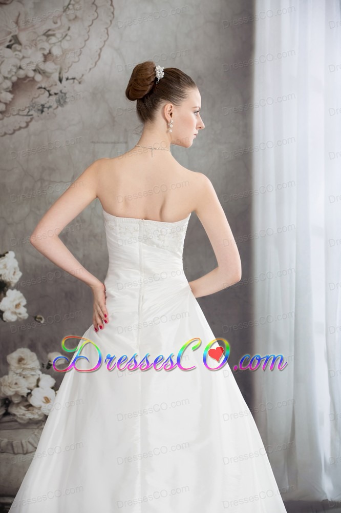 Strapless Beading A-line Brush Train Wedding Dress