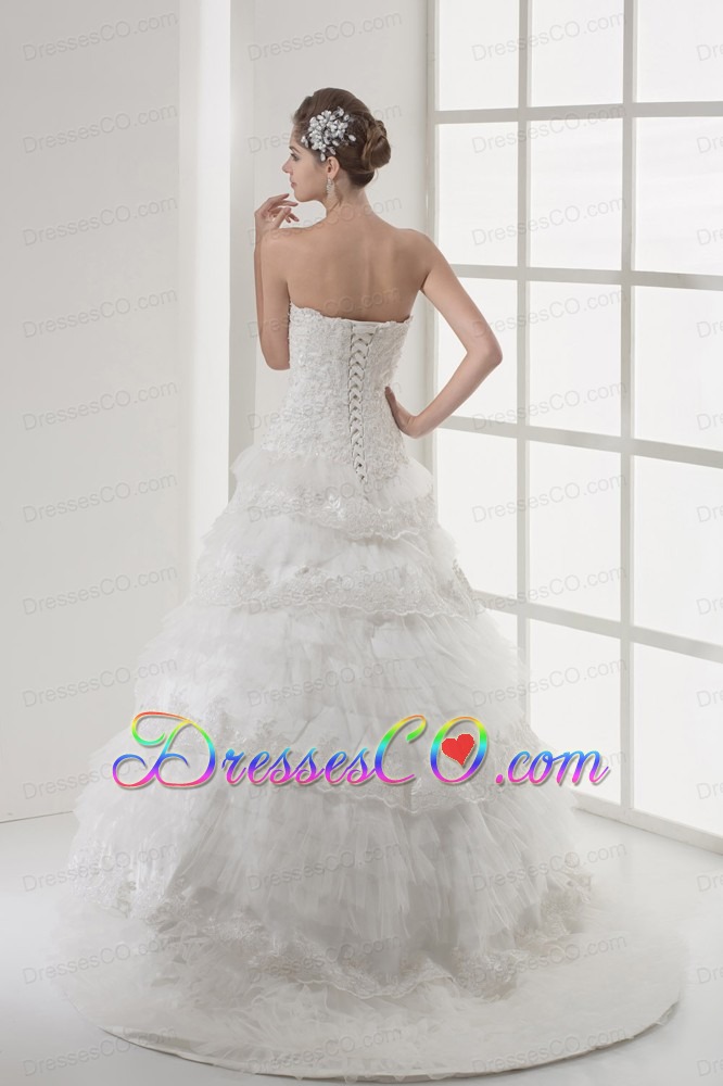 Lace Strapless A-line / Princess Wedding Dress With Brush Train