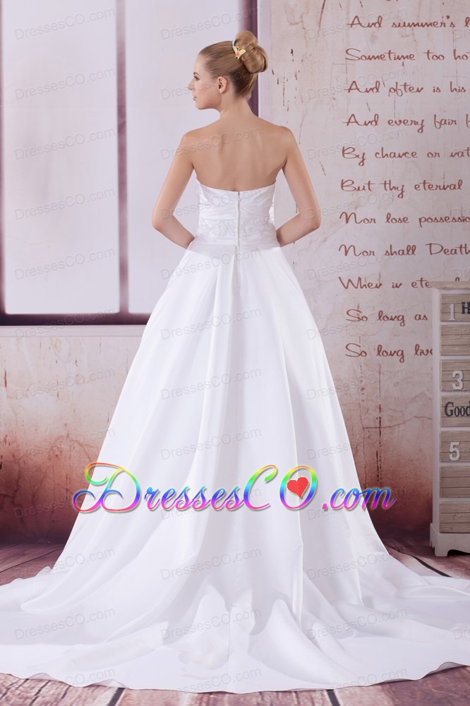A-Line Court Train Appliques Wedding Dress with Strapless