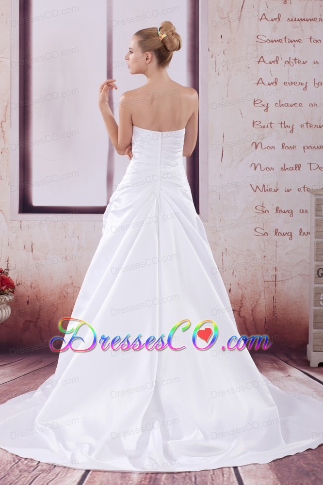 Ruching Court Train A-Line Strapless Wedding Dress