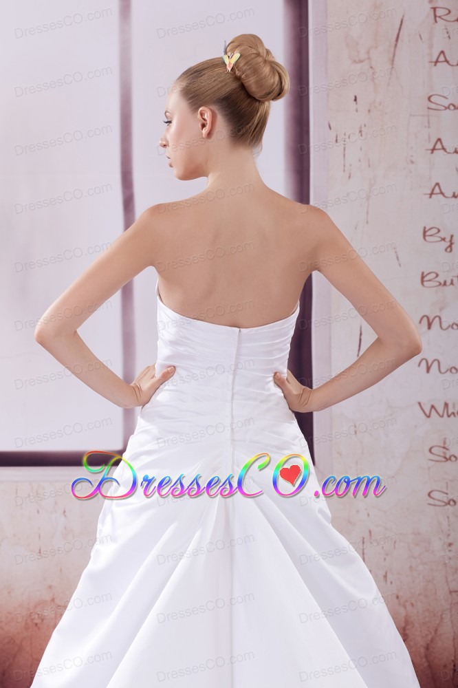 Ruching Court Train A-Line Strapless Wedding Dress