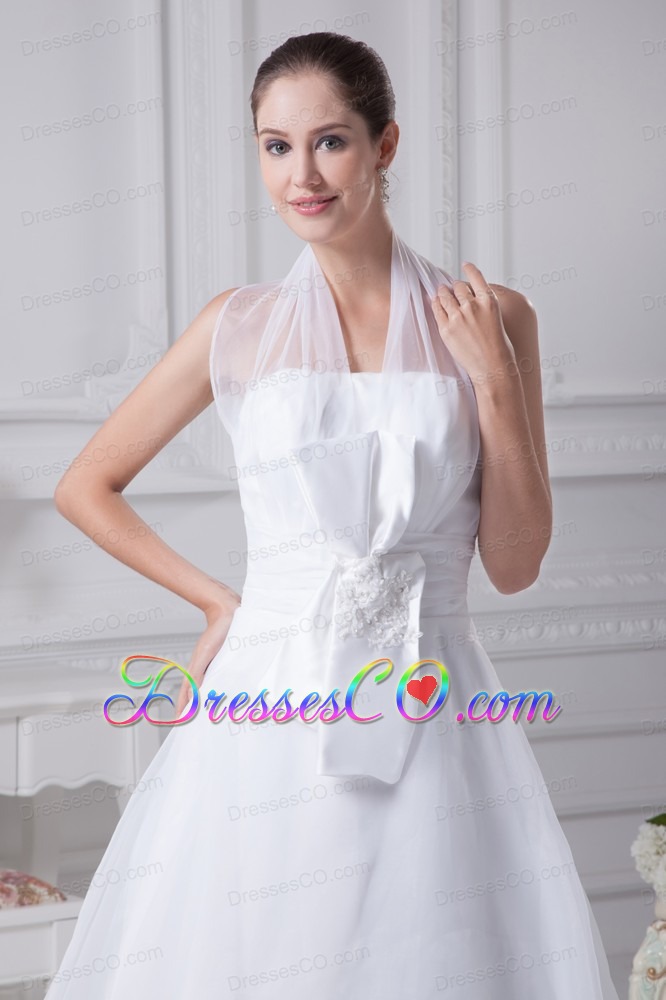 Beading Court Train Halter A-Line Wedding Dress with Fitted Waist