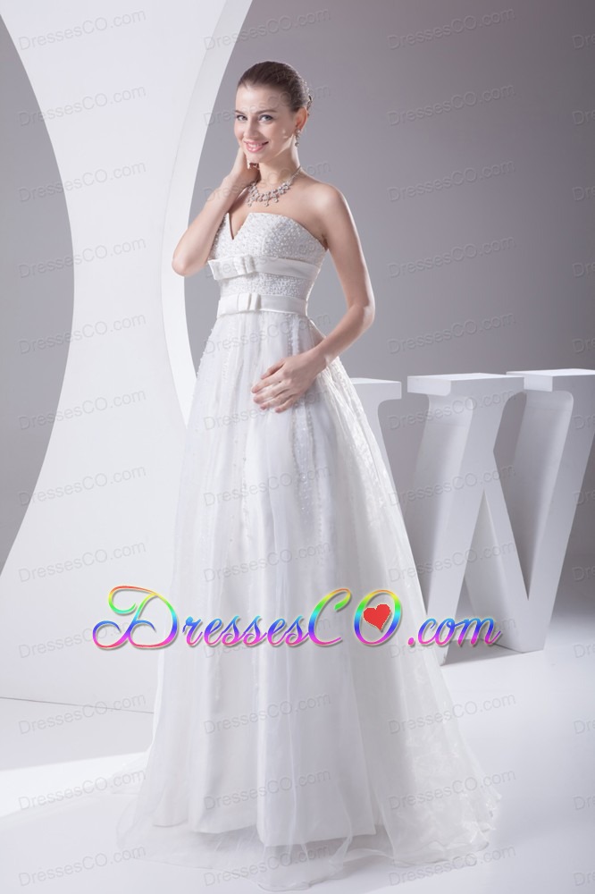 Beading and Belt Column Strapless long Wedding Dress