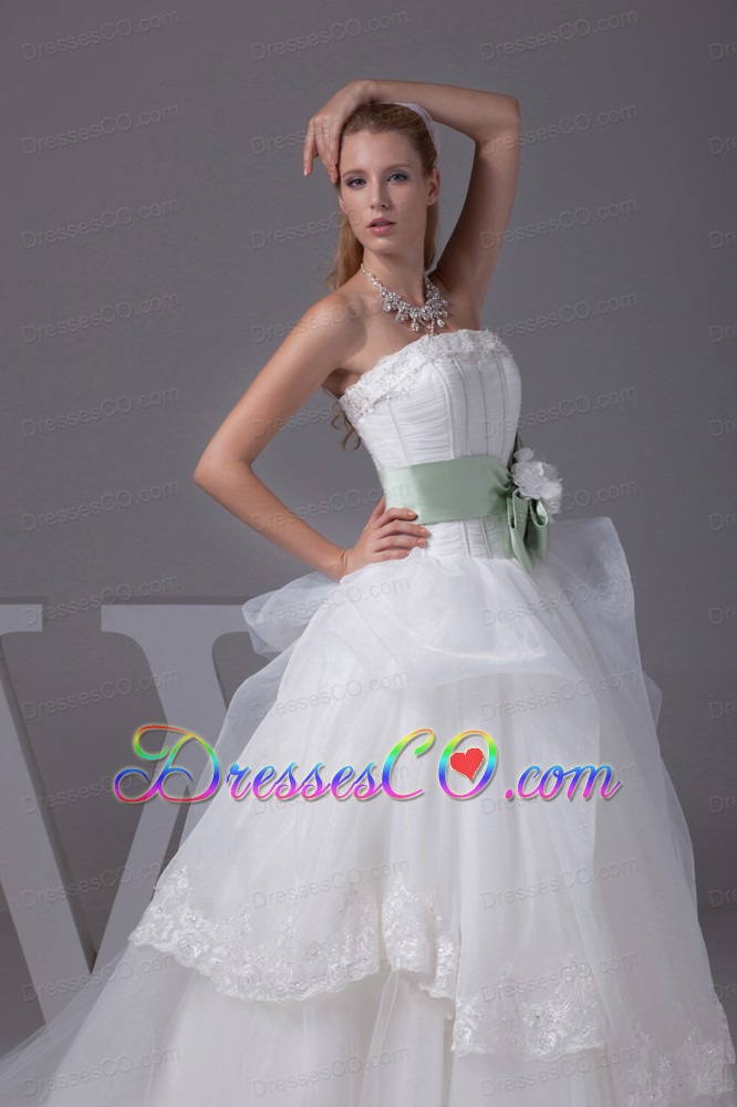 Lace Sash With Hand Made Flower A-line Wedding Dress