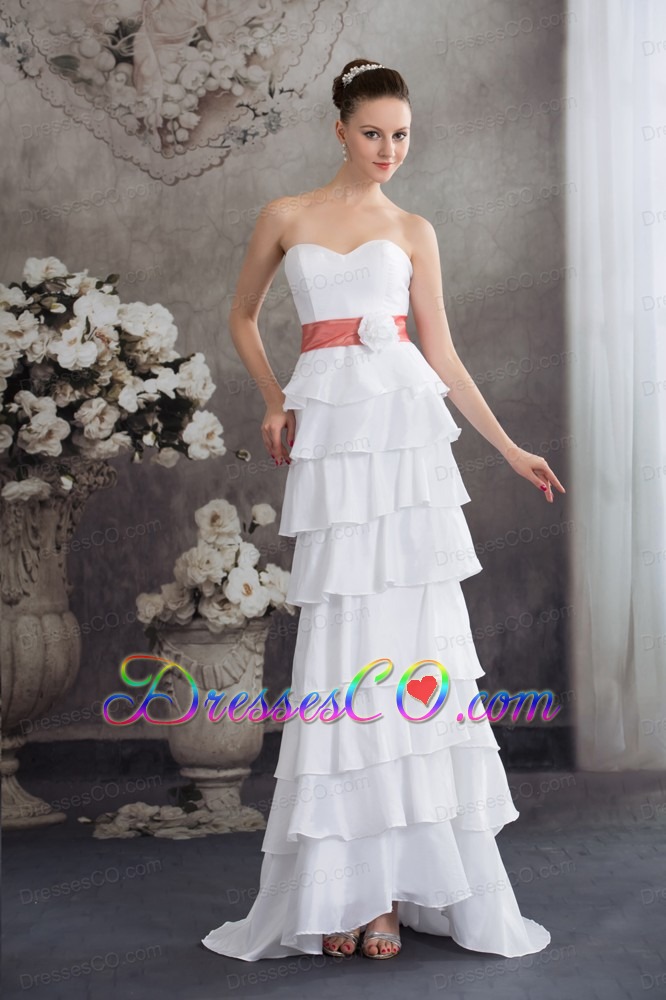 Hand Made Flowers Wedding Dress With Ruffled Layers