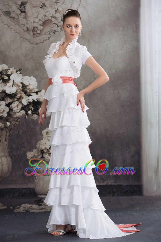 Hand Made Flowers Wedding Dress With Ruffled Layers