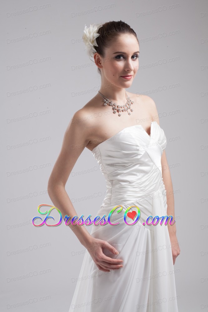 Column Strapless Ruching Chiffon Wedding Dress
