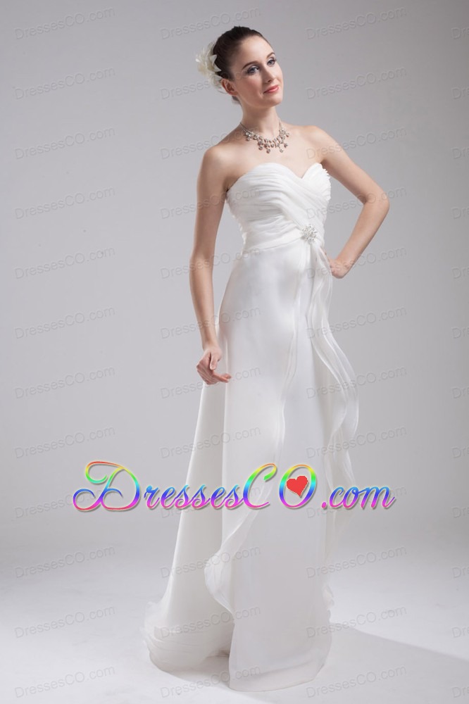 Column Ruching Organza Wedding Dress