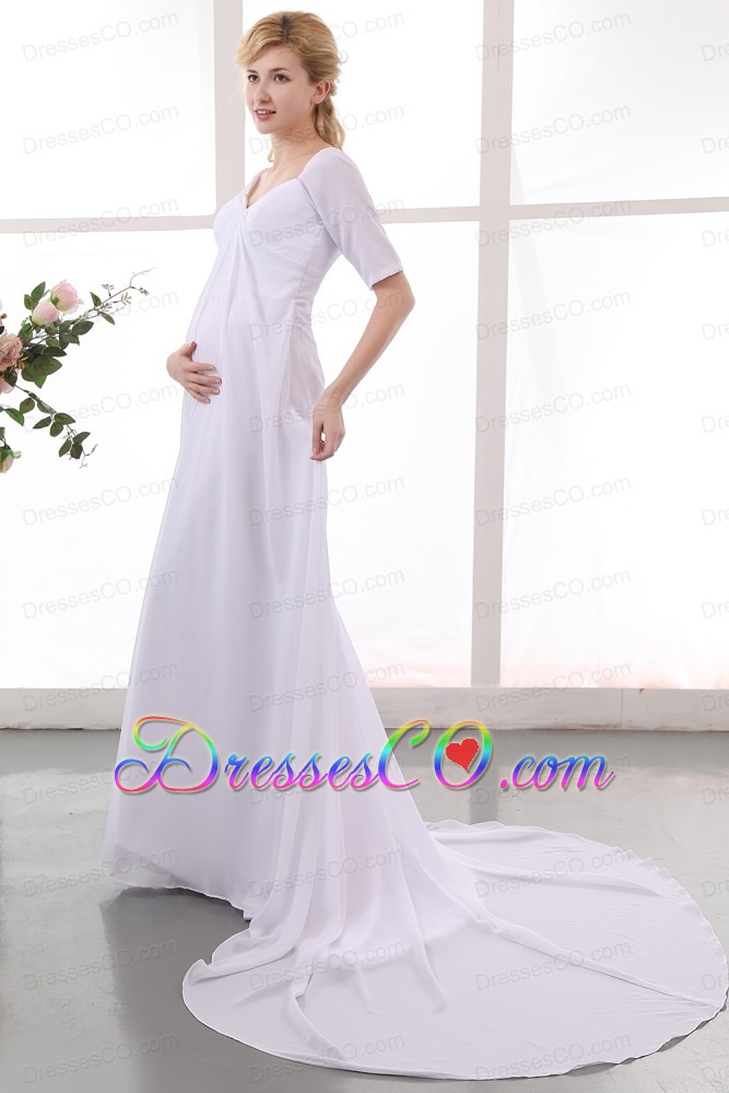 Simple Empire V-neck Court Train Chiffon Ruched Maternity Dress