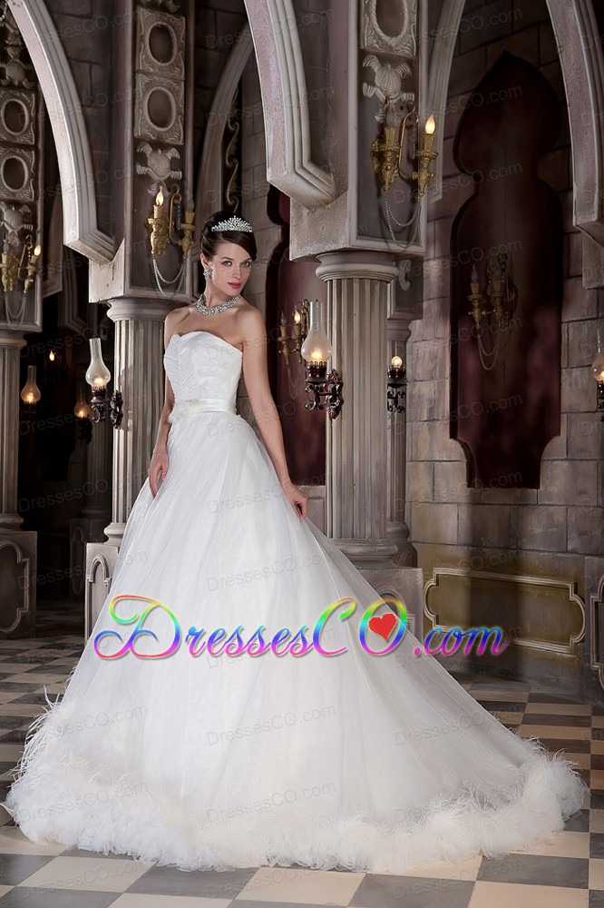 Custom Made A-line Chapel Train Organza Feather Wedding Dress