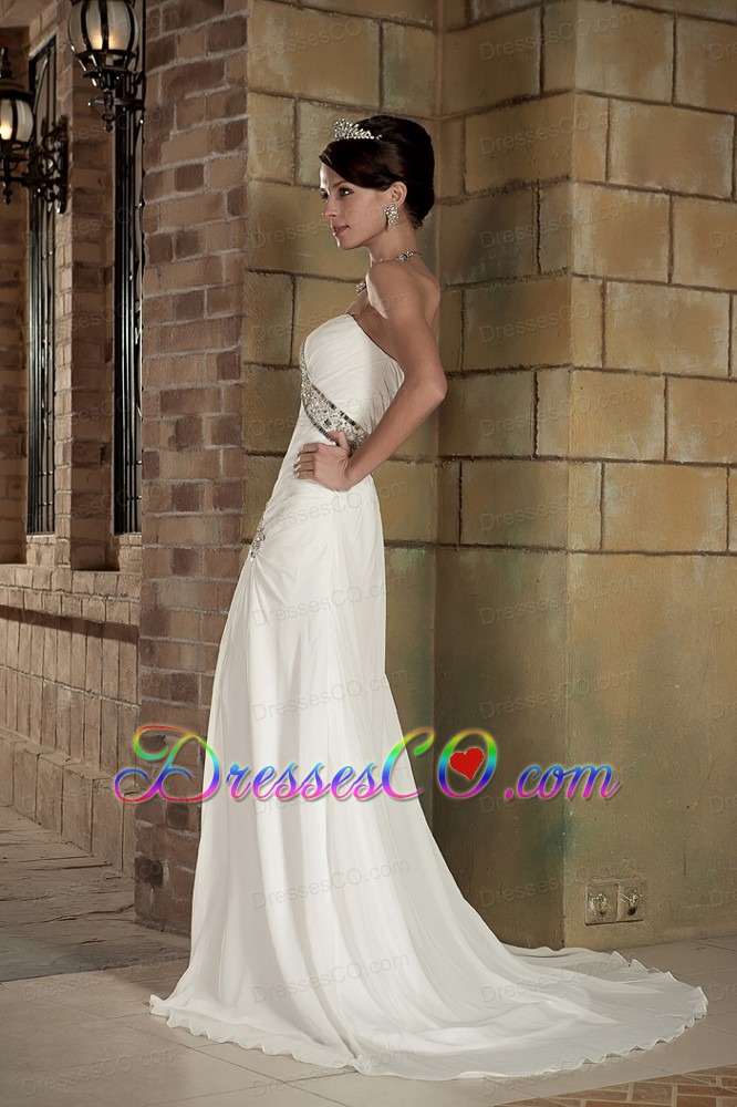 Custom Made Column Court Train Chiffon Beading Wedding Dress